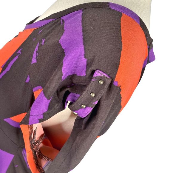 Worthington Stretch Purple & Orange Side Tie Blouse - Size Medium - Picture 3 of 6